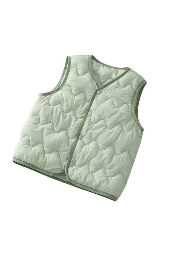 Boys Puffer Vest Tween 8-12t Wave Quilted Button Up Sleeveless Down Jacket Liner Solid Winter Warm Kids Clothing, Green, 8 Years
