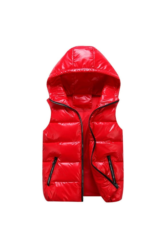 Boys Puffer Vest Women Attumn Winter Solid Composite Zipper Vest Jacket Sleeveless Pocket Outerwear Z0B-Red, 4-5 Years