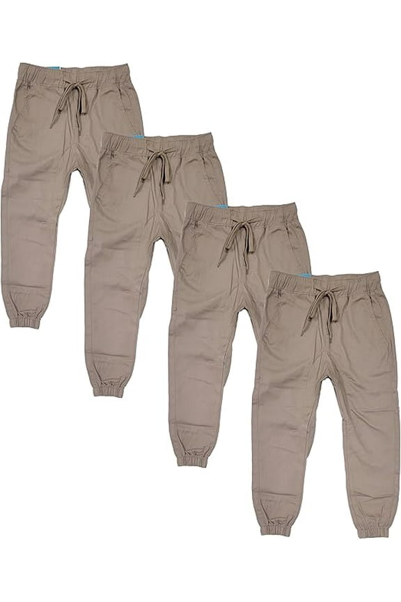 Boys Pull-On Cotton Stretch Elastic Waist School Uniform Jogger Pants - 4 Pack