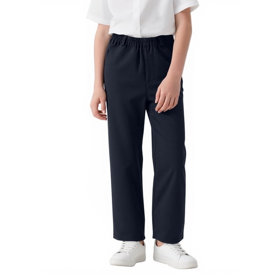 Boys Pull On Pants Twill Elastic Waist Pants with Pockets Wrinkle Resistant Versatile School Uniform Pants for Spring Summer Navy