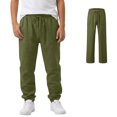 thumbnail image 1 of Boys Pull on Army Green Linen Pants Lightweight Dress Pants Kids School Uniform Summer Casual Beach Pants Elastic Waist with Drawstring 16-17 Years, 1 of 6