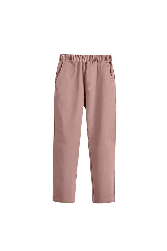 Boys Pull-on Relaxed Fit School Uniform Pants Flat Front Stretch Waist Chino Pant Nylon Straight Leg Athletic Pants