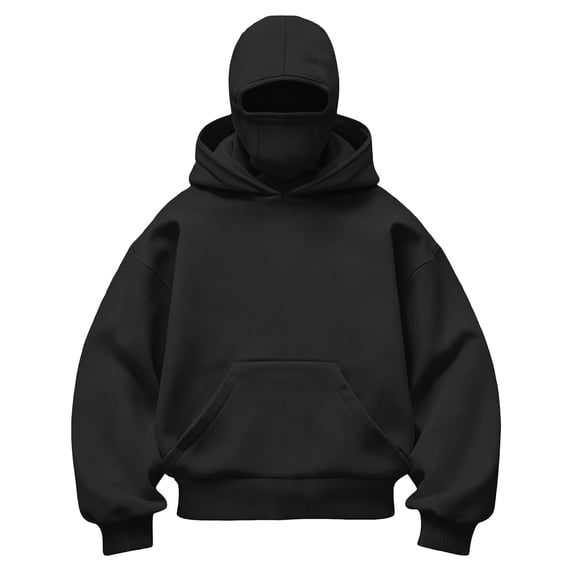 Boys Pullover Hoodie with Built‑in Face Cover, Kids Oversized Hooded Sweatshirt with Kangaroo Pocket, Soft Casual Long Sleeve Tops Black 13T