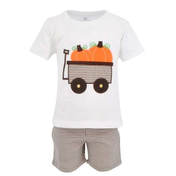 Boys Pumpkin Patch Wagon Halloween Thanksgiving Outfit Shirt (18m)