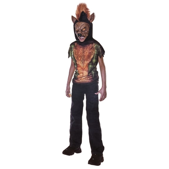 Boys Punk Werewolf Halloween Costume Wolf Mask & Hoodie Shirt Large (8-10)