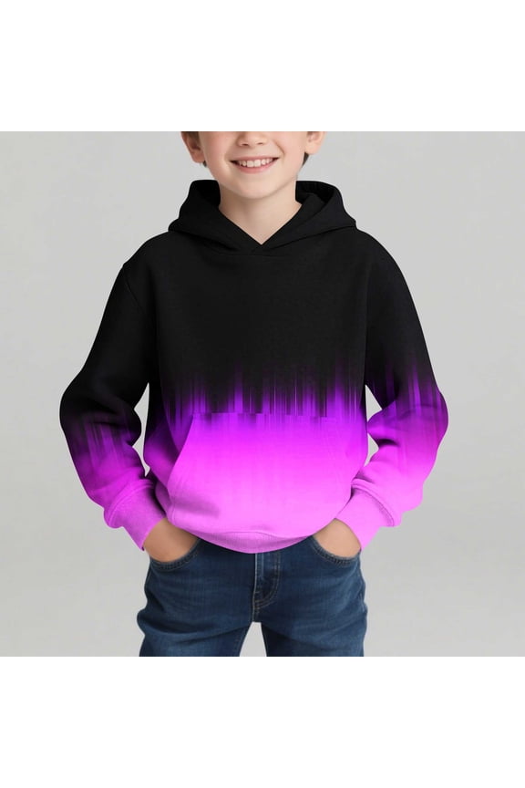 Boys Purple Black Gradient Hoodie Kids Soundwave Graphic Pullover Youth Casual Stretch Hooded Sweatshirt,Size 3-4 T