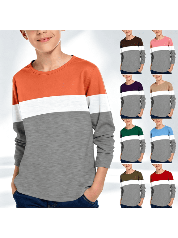 Teen Boys Premium Soft Long Sleeve Casual Tee, Crew Neck Regular Fit,Purple,Size 13-14Y
