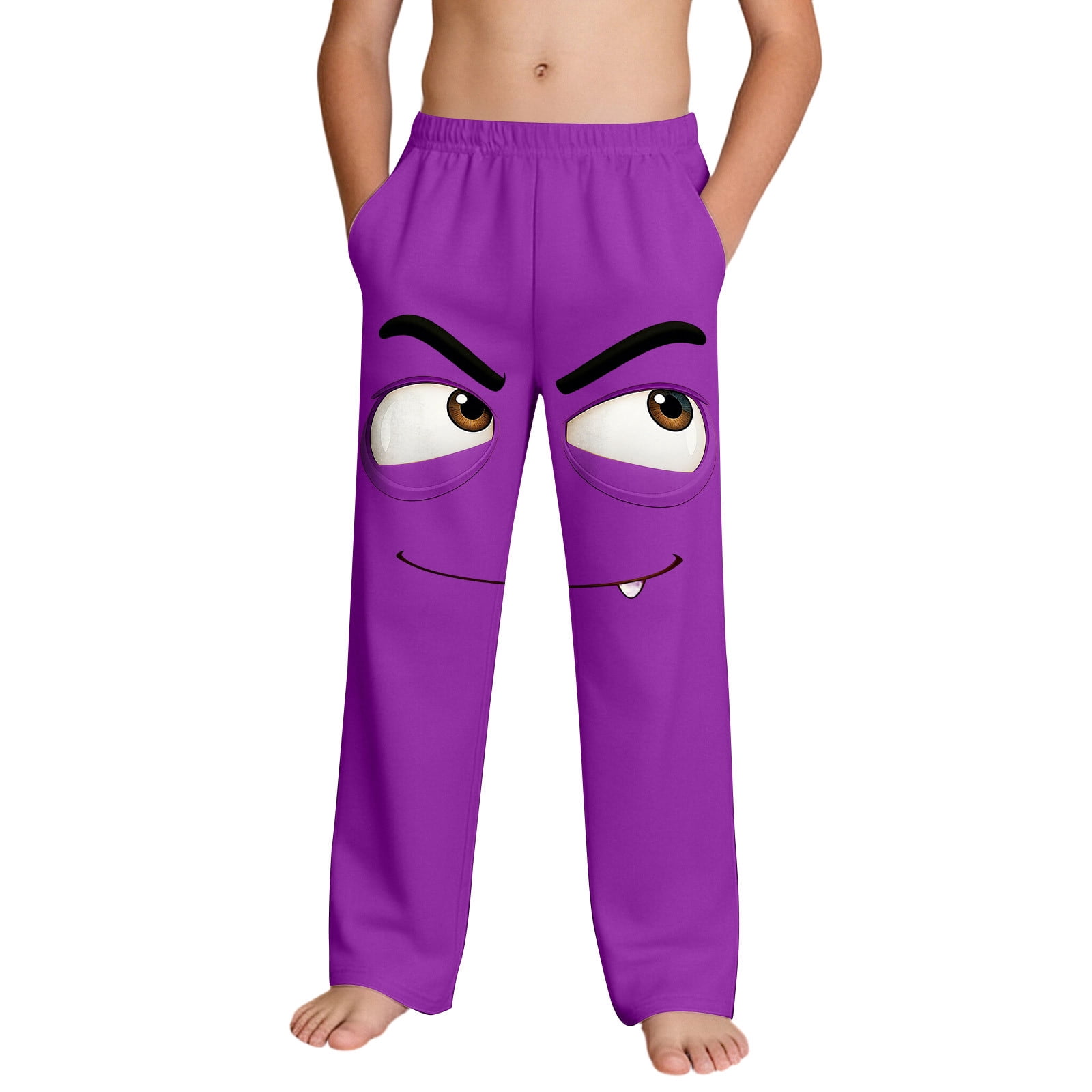 Boys Purple Funny Face Pants Loose Fit Wide Leg Sweatpants with Pockets ...