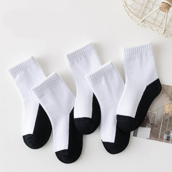Boys Quarter Socks 5 Pack Girls Crew Socks Size 1-12 Toddlers Tweens Cotton Moisture-Wicking Casual Solid Color Breathable School Uniform Ankle Sock