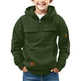 thumbnail image 1 of Boys Quarter Zip Hoodie Casual Pullover Long Sleeve Athletic Sports Sweatshirt with Multiple Pockets for Outdoor Activities,Autumn and Winter Sweatshirts(Army Green,7-8Years), 1 of 6