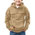 thumbnail image 1 of Boys Quarter Zip Hoodie Casual Pullover Long Sleeve Athletic Sports Sweatshirt with Multiple Pockets for Outdoor Activities,Autumn and Winter Sweatshirts(Khaki,11-12Years), 1 of 6