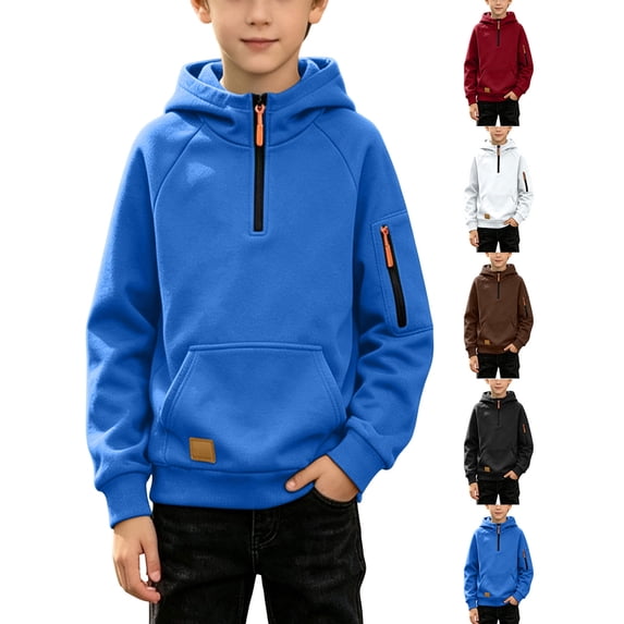 Boys Quarter Zip Hoodie Long Sleeve Fleece Pullover Pocket Sweatshirt for School Sports and Outdoor Play Ages 4-15