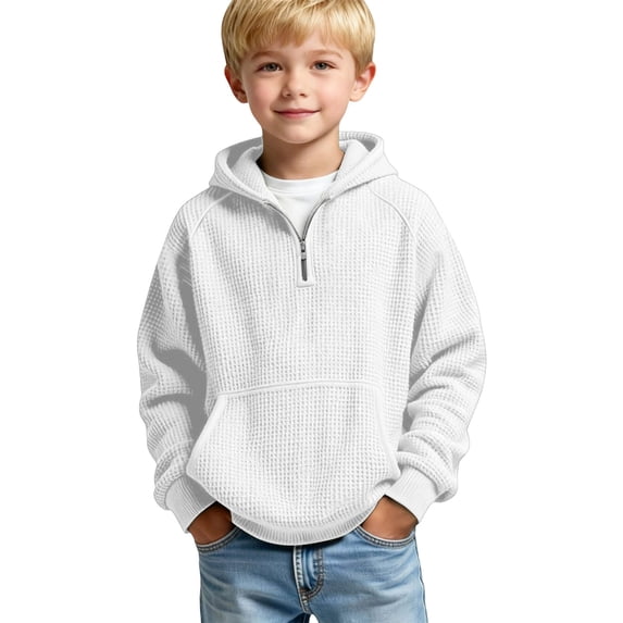 Boys Quarter Zip Hoodies Textured Knit Long Sleeve Hooded Sweatshirts Teen Girls Pullover Top Kids 2026 Trendy Preppy Clothes