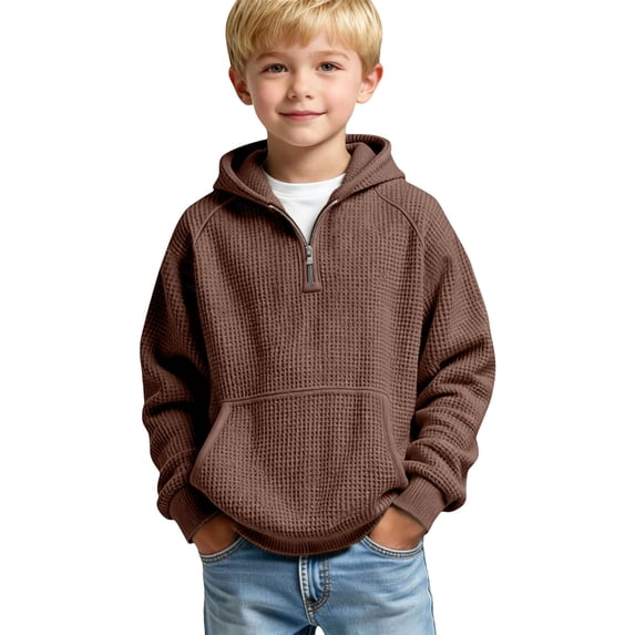 Boys Quarter Zip Hoodies Textured Knit Long Sleeve Hooded Sweatshirts Teen Girls Pullover Top Kids 2026 Trendy Preppy Clothes