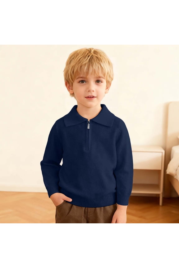 Boys Quarter-Zip Pullover Tops Long Sleeve Polo Shirt School Uniform Shirt