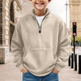 thumbnail image 1 of Boys Quarter Zip Sweatshirts - Waffle Knit Kids Long Sleeve Pullover Teens Tops Clothes with Pocket Beige 130, 1 of 4