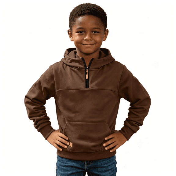 Boys Quarter Zip Trendy Hoodie Casual Long Sleeve Front Pocket Warm Kids Fall Pullover Sweatshirt Brown 5-14