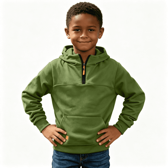 Boys Quarter Zip Trendy Hoodie Front Pocket Warm Casual Long Sleeve Kids Fall Pullover Sweatshirt Army Green 8