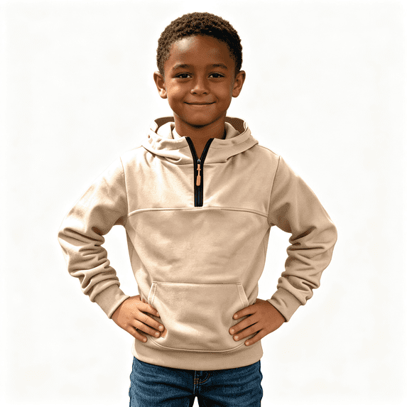 Boys Quarter Zip Trendy Hoodie Long Sleeve Casual Warm Front Pocket Kids Fall Pullover Sweatshirt Beige 6