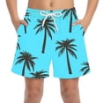 thumbnail image 1 of Boys Quick Dry Tropical Palm Tree Print Shorts with Elastic Waistband Drawstring Side Pockets Blue,Size 14-15T, 1 of 8