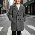 thumbnail image 1 of Boys Quilted Lined Wool Peacoat, Kids Double Breasted Mid Length Notch Lapel Overcoat Warm Fall Winter Tweed Outerwear Gray, 1 of 8