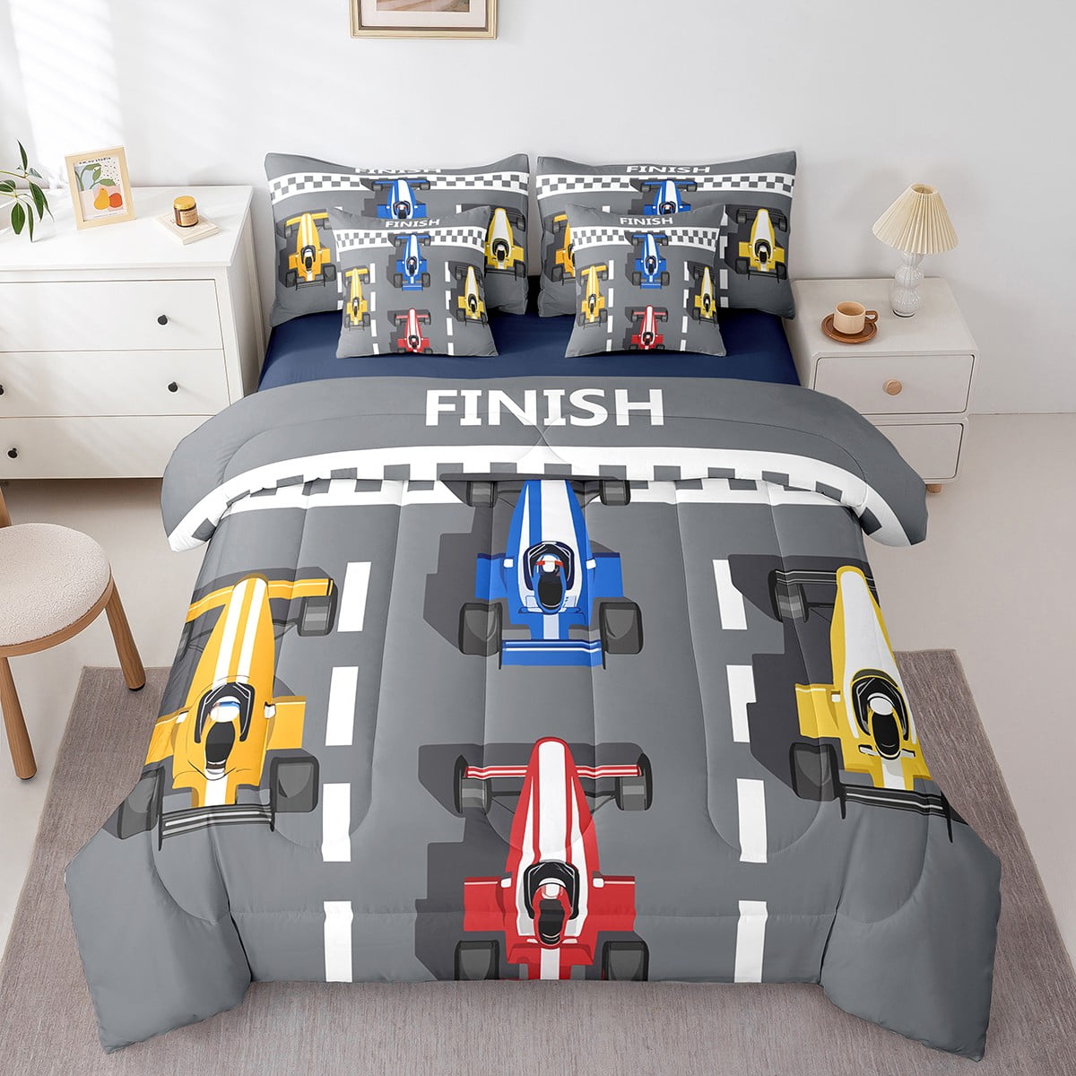 Boys Race Car King Bedding Set 7 Piece Sports Games Comforter Set With ...
