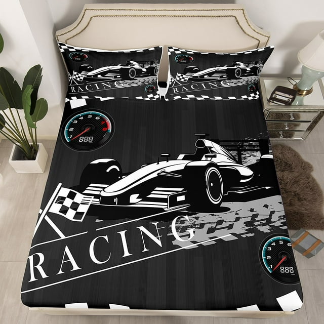 Boys Racing Car Twin Fitted Sheet for Kids Teens Extreme Sports Theme