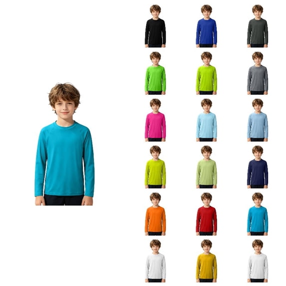 Boys Raglan Long Sleeve Rash Guard Swim Shirt, Kids Quick Dry Solid Color Sun Protection Beach Swim Top for 3-12 Years Multiple Colors