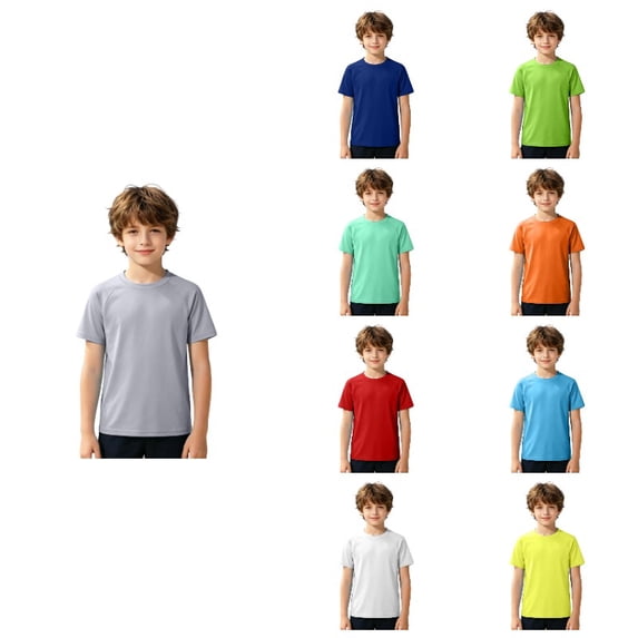 Boys Raglan Short Sleeve Rash Guard Swim Shirt, Kids Quick Dry Solid Color Sun Protection Beach Swim Top for 3-12 Years Multiple Colors