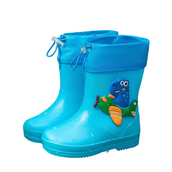Boys' Rain Boots Cartoon Rain Boots with Adjustable Drawstring Outdoor Girls Waterproof Shoes Boys Water Shoes Size 4-5 Years