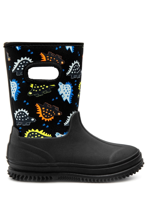 Boys Rain Boots Little Kids Child Snow Boots Winter Neoprene Warm Rubber Boots dinosaur Printed Waterproof Shoes Lightweight Child Memory Foam Comfortable no slip Black size 2