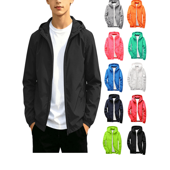 Boys Rain Jacket Kids Waterproof Raincoats Hooded Lightweight Windbreakers with Zipper Pockets Windproof Cardigan Coats Size 12-19Y