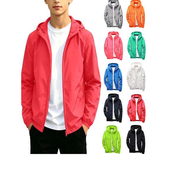 Boys Rain Jacket Kids Waterproof Raincoats Hooded Lightweight Windbreakers with Zipper Pockets Windproof Cardigan Coats Size 12-19Y