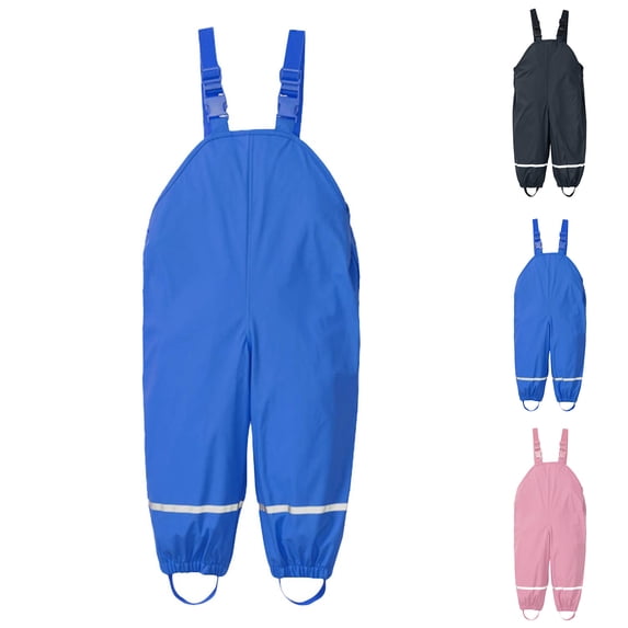 Boys Rain Pants Waterproof Kids Pants Blue Overalls with Adjustable Straps Lightweight Rain Trousers Outdoor Pants Size 1-8 Years