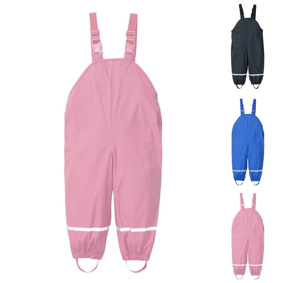 Boys Rain Pants Waterproof Kids Pants Pink Overalls with Adjustable Straps Lightweight Rain Trousers Outdoor Pants Size 1-8 Years