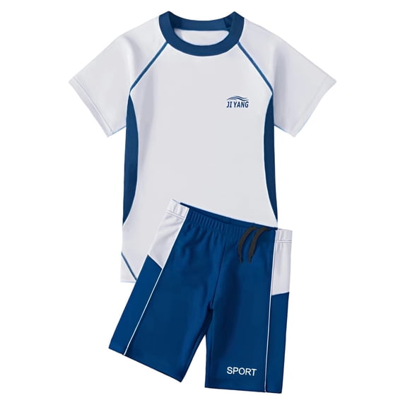 Boys Rash Guard 2 Piece Swimsuit Set Short Sleeve Tops Shorts Swimwear for Pool Beach Summer