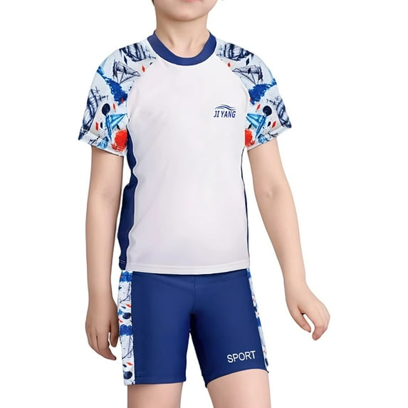 Boys Rash Guard 2 Piece Swimsuit Set Short Sleeve Tops Shorts Swimwear for Pool Beach Summer