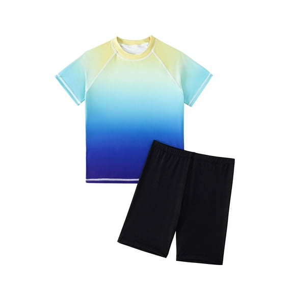 Boys Rash Guard Set - 2 Piece UPF50+ Sun Protection Quick Dry Short Sleeve Swim Shirt & Swim Trunks for Boys