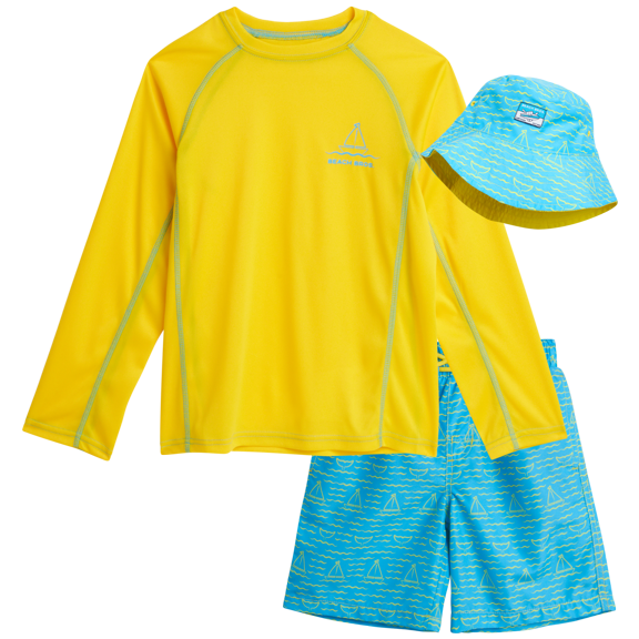 Boys' Rash Guard Set - 3 Piece UPF 50  Rash Guard Swim Shirt, Bathing Suit, Goggles (5-14)