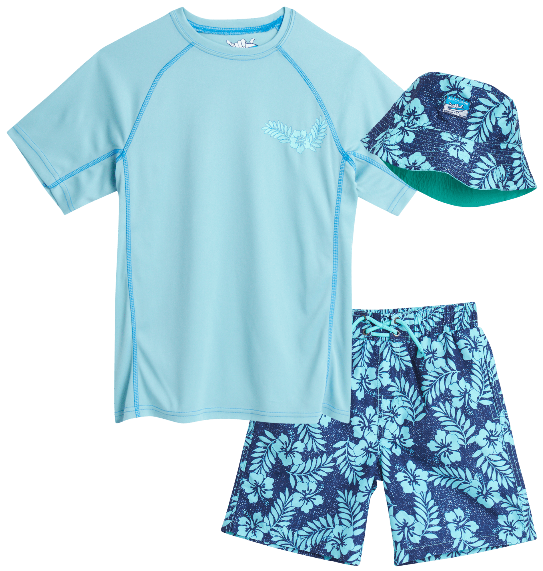 Boys' Rash Guard Set 3 Piece UPF 50+ Rash Guard Swim Shirt, Bathing