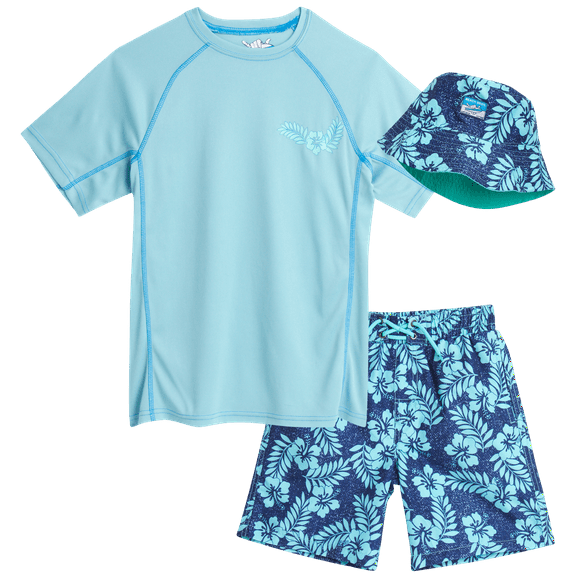 Boys' Rash Guard Set - 3 Piece UPF 50  Rash Guard Swim Shirt, Bathing Suit, Goggles (5-14)