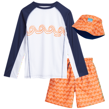 Boys' Rash Guard Set - 3 Piece UPF 50  Rash Guard Swim Shirt, Bathing Suit, Goggles (5-14)