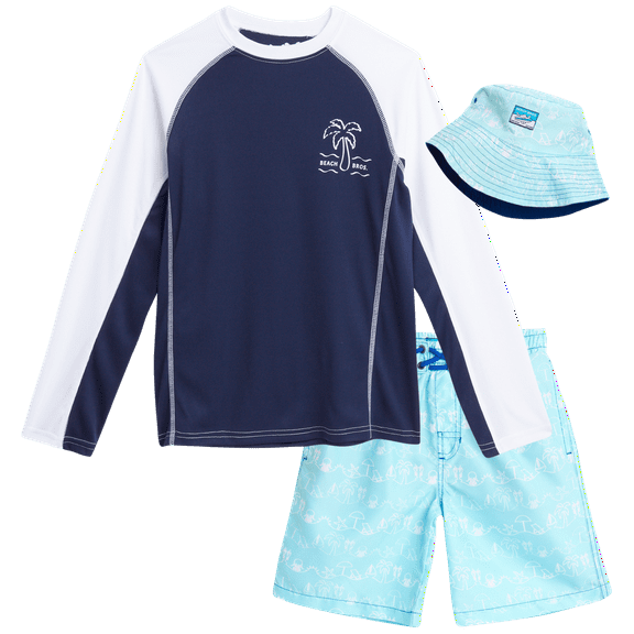 Boys' Rash Guard Set - 3 Piece UPF 50  Rash Guard Swim Shirt, Bathing Suit, Goggles (5-14)