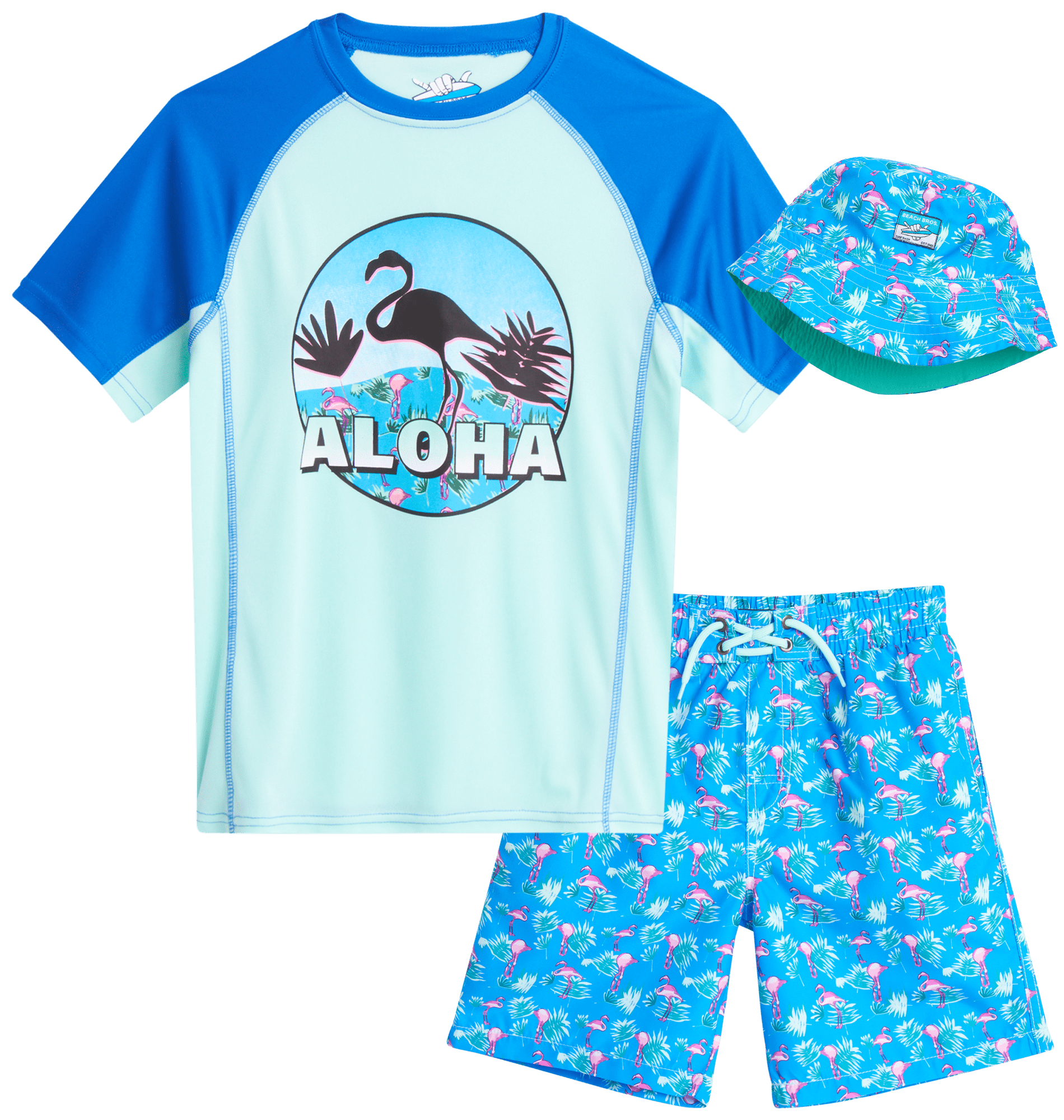 Boys' Rash Guard Set 3 Piece UPF 50+ Rash Guard Swim Shirt, Bathing