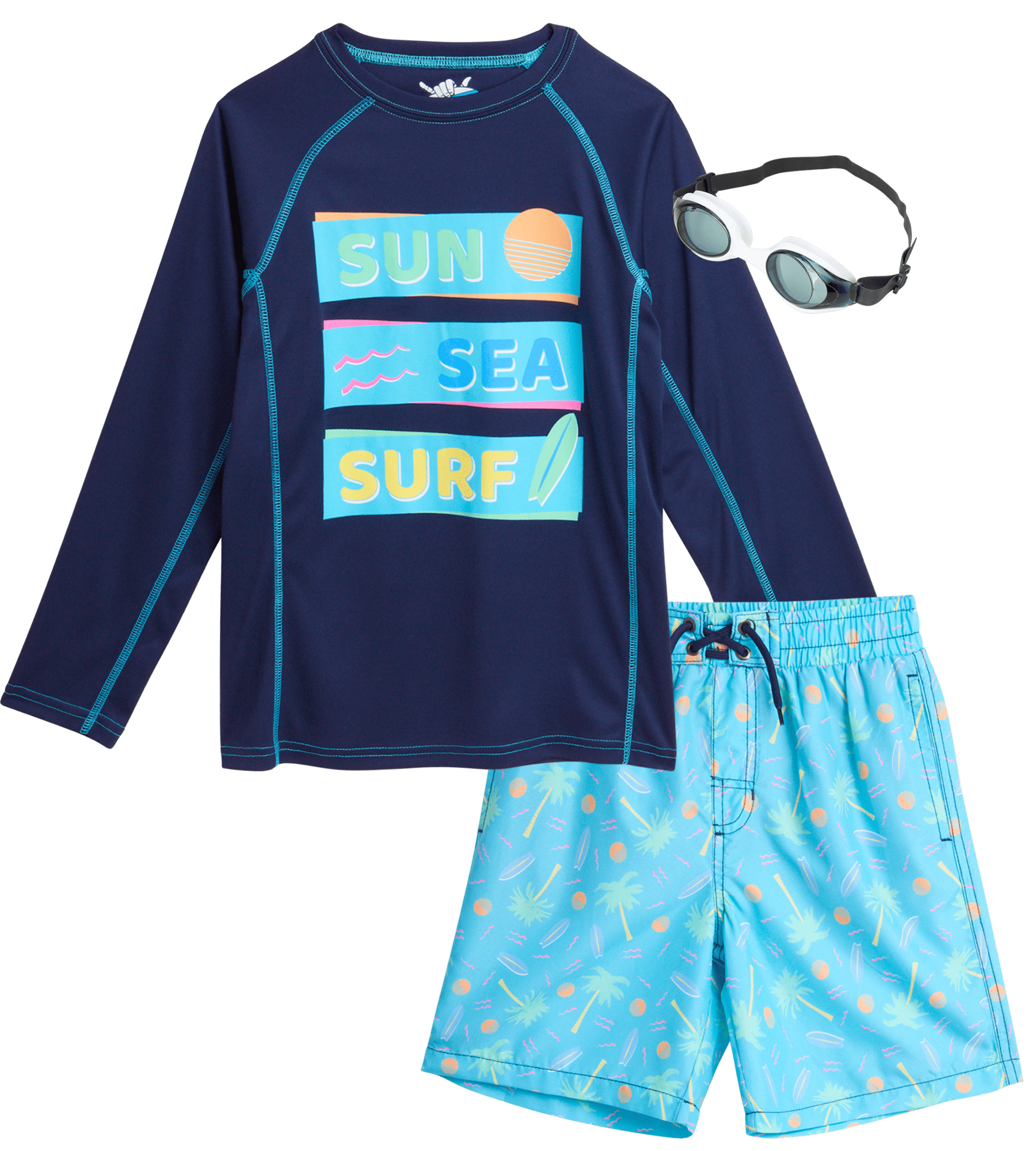 Boys' Rash Guard Set 3 Piece UPF 50+ Rash Guard Swim Shirt, Bathing