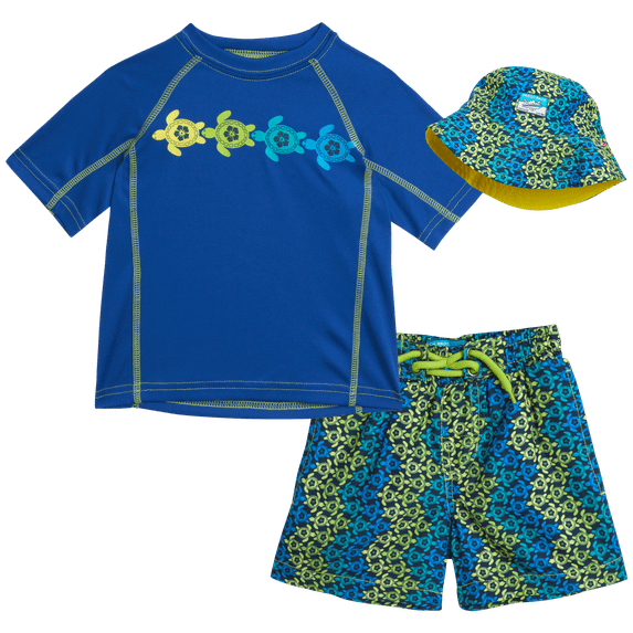 Boys' Rash Guard Set - UPF 50+ Rash Guard Swim Shirt, Bathing Suit, Bucket Hat - Swimwear (2T-7)