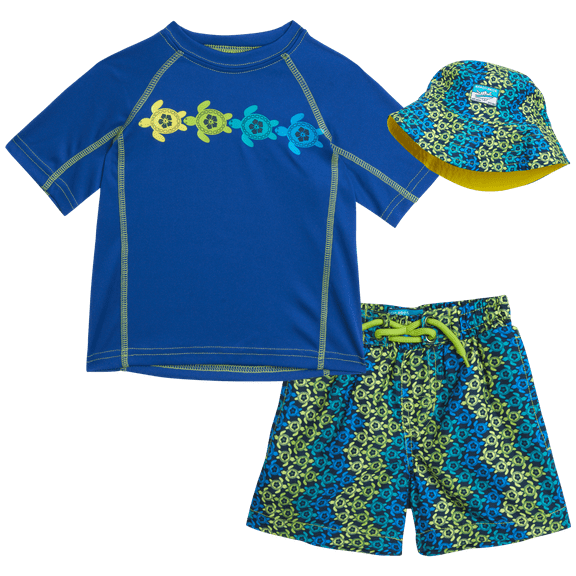 Boys' Rash Guard Set - UPF 50  Rash Guard Swim Shirt, Bathing Suit, Bucket Hat - Swimwear (2T-7)