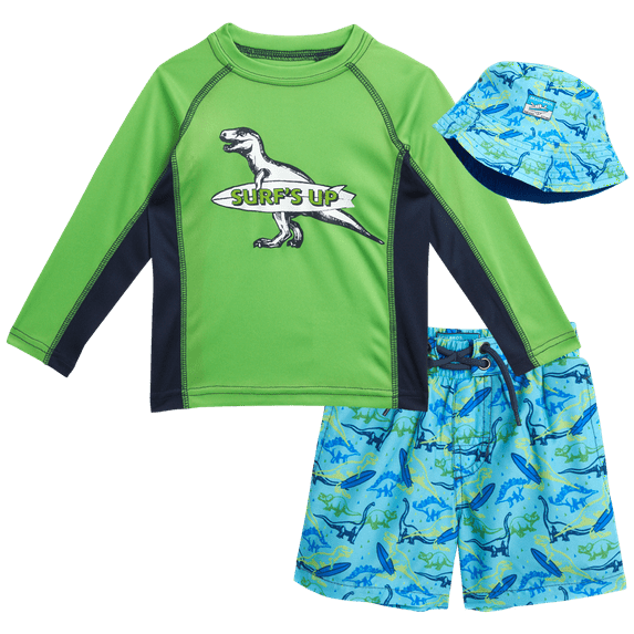 Boys' Rash Guard Set - UPF 50+ Rash Guard Swim Shirt, Bathing Suit, Bucket Hat - Swimwear (2T-7)