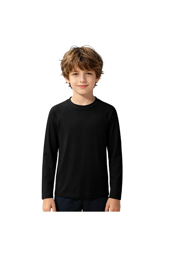 Boys Rash Guard Shirts, UPF 50+ Summer Long Sleeve Quick Dry Sun Protection Shirts, Youth Kids Water Shirts for Beach Surf