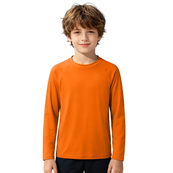 Boys Rash Guard Shirts, UPF 50+ Summer Long Sleeve Quick Dry Sun Protection Shirts, Youth Kids Water Shirts for Beach Surf